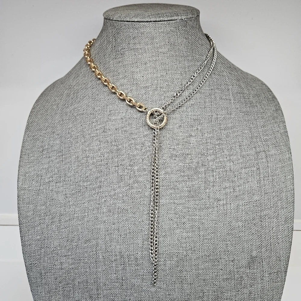 Unique Two-Tone Silver and Gold Lariat Necklace